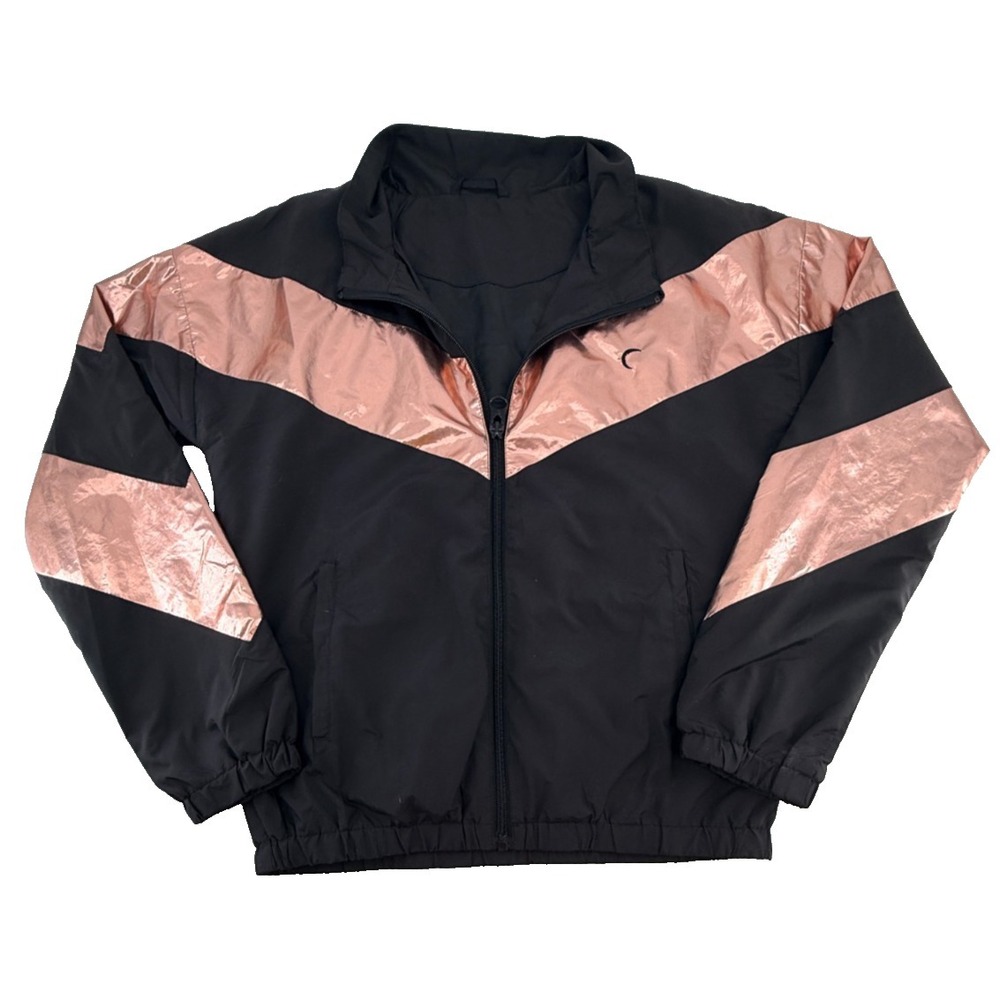 ZYIA Active Girls Jacket 12-14 Black Rose Pink Gold Windbreaker Athletic